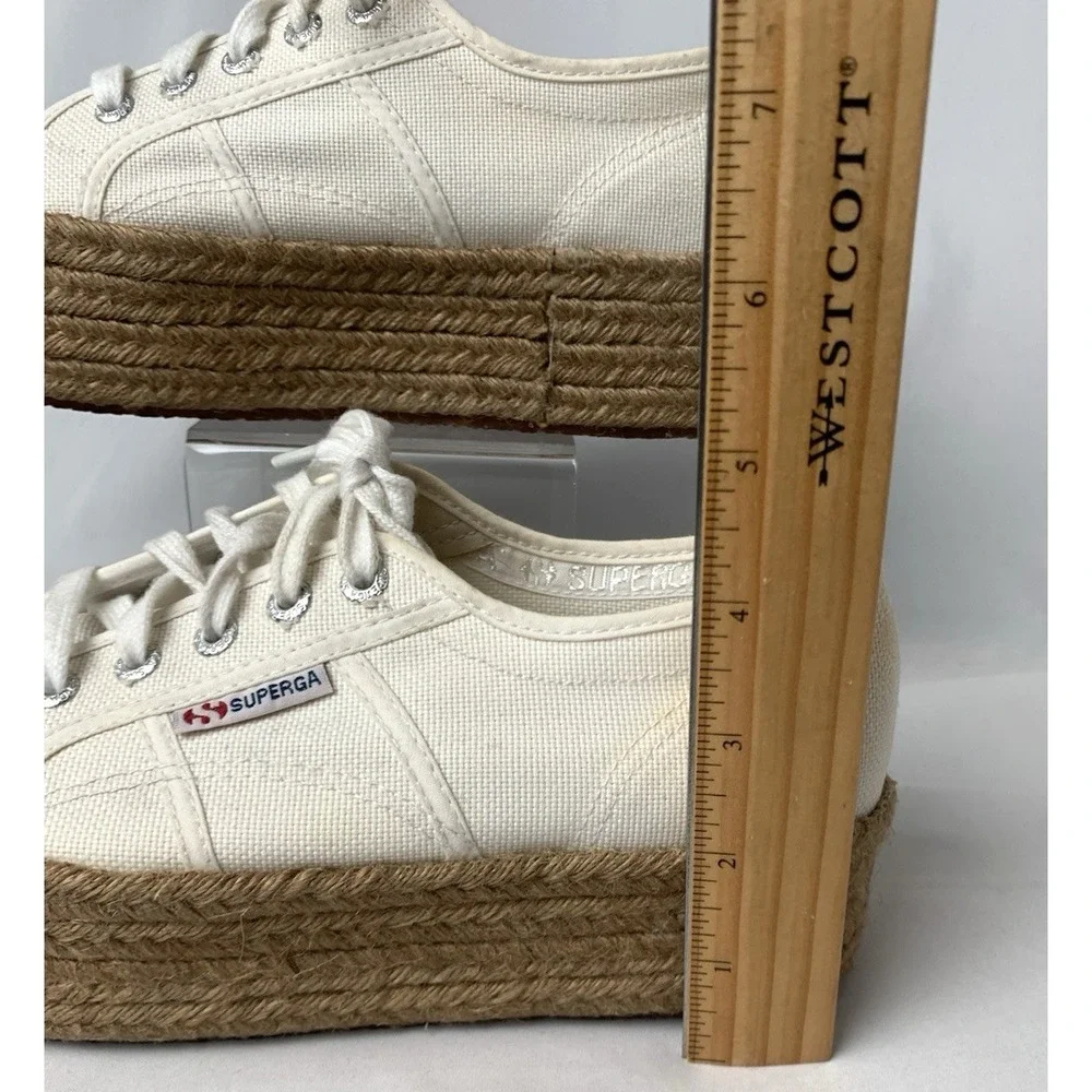Superga Platform Espadrille Sneakers Womens Size 7.5 EU38 Ivory Cotton S0099Z0